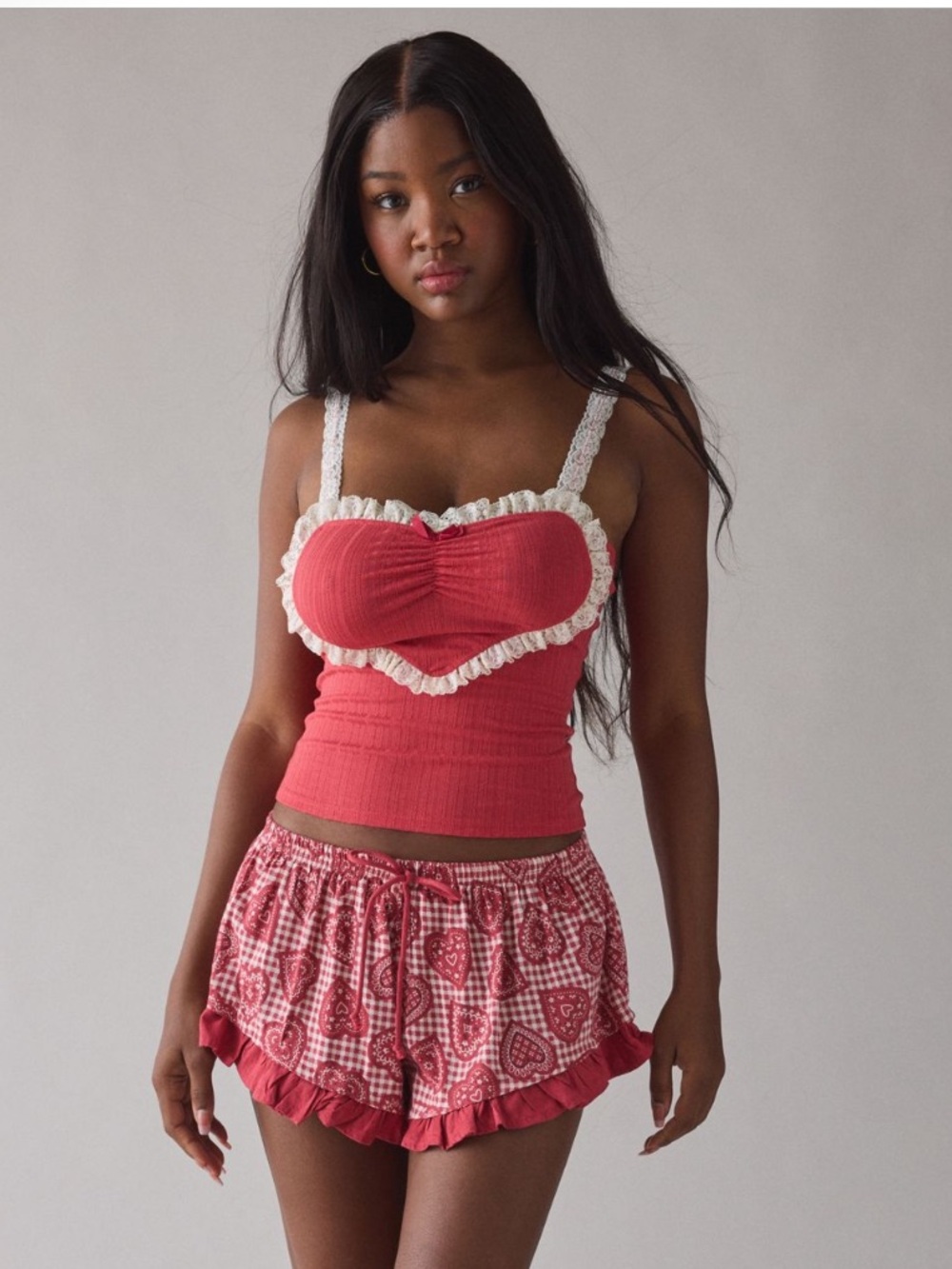 Urban Outfitters - Red Lace Heart Cami Top XS Coquette